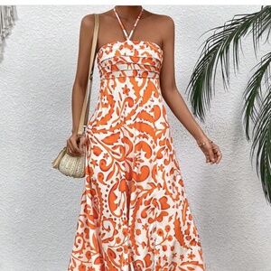 Orange midi dress